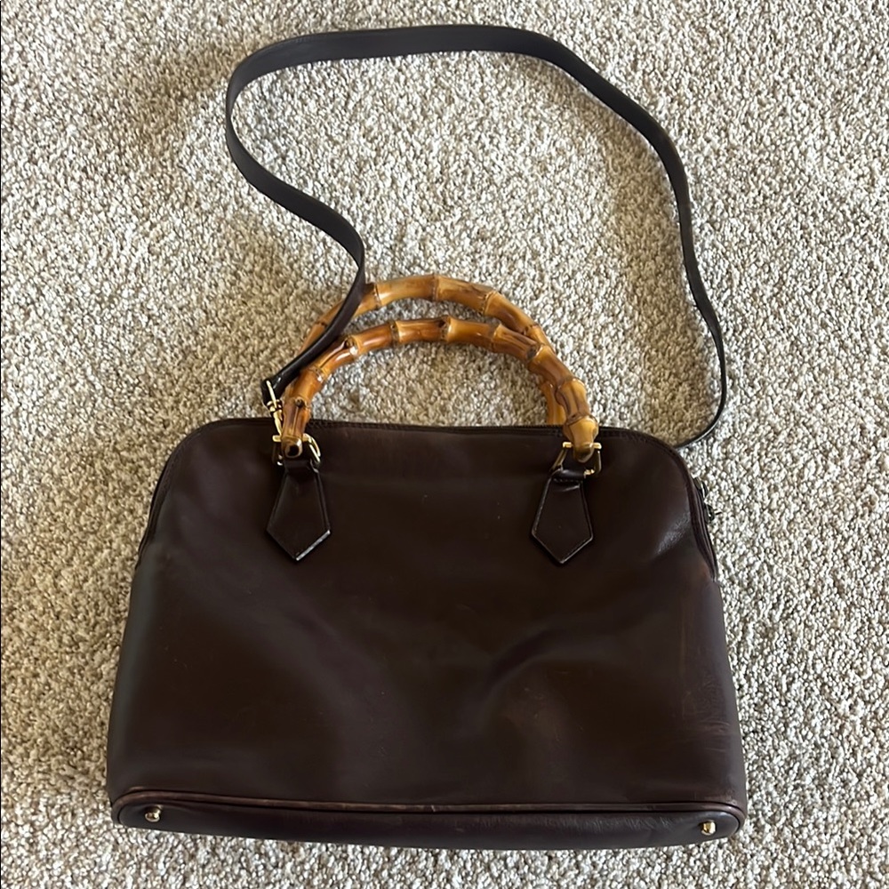 Authentic Vintage Gucci Brown Crossbody Bag with Bamboo handles